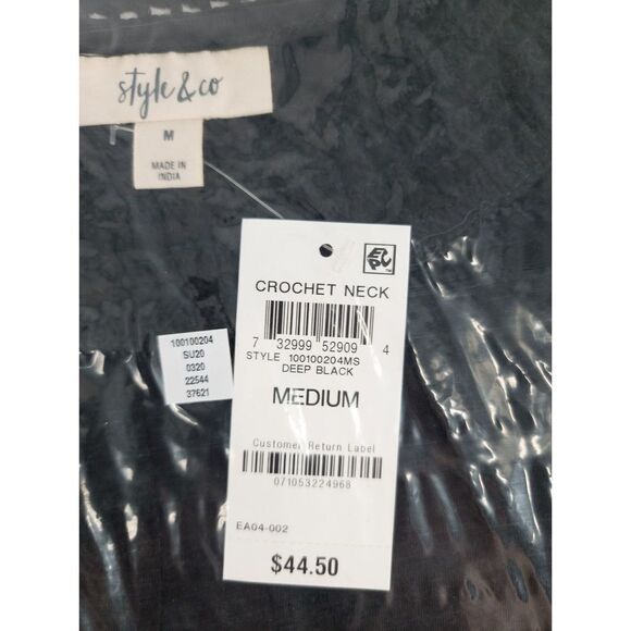 Style & Co Crochet Neck Deep Black M - Picture 1 of 2